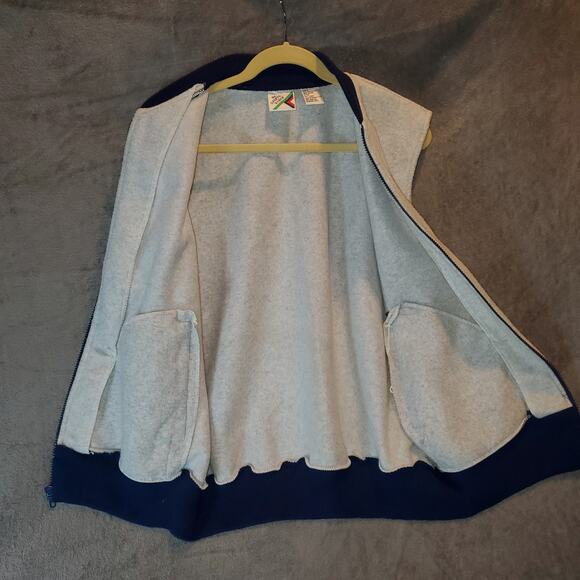 Vintage The Sports Scene Fleece Vest Zip Up Gray Blue Trim Size L - Picture 4 of 8
